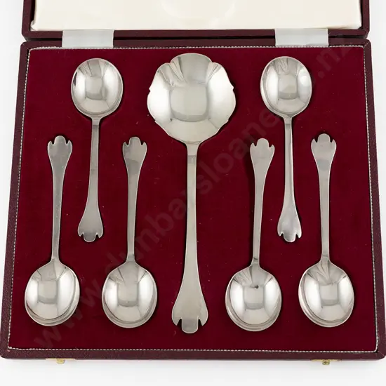 Cased QEII Set Of 7 S/S Dessert Spoons By Francis Howard Limited