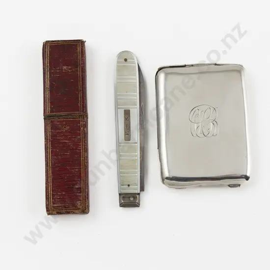 Geo III MOP Handled S/S Bladed Fruit Knife In Original Red Morocco Case