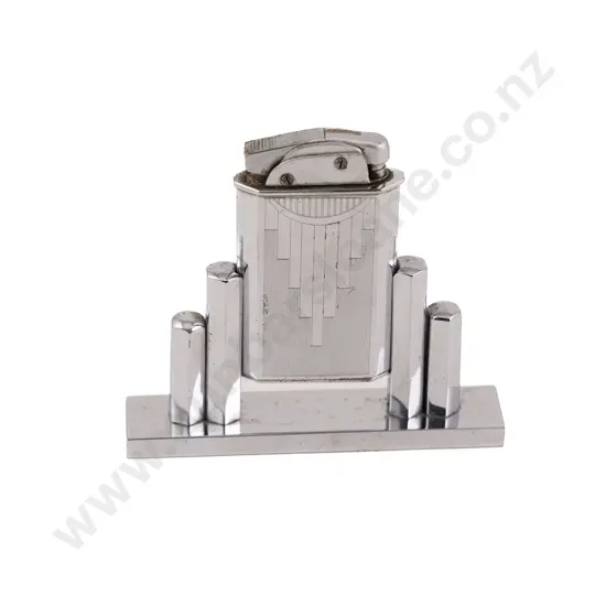 Rare French "Socle Myon Luxia" Art Deco Chrome Table Lighter In Stand