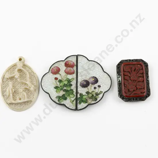 Japanese Cloisonne 2Piece Belt Buckle
