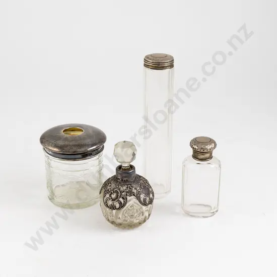 Three Edwardian S/S and Clear Glass Vanity Pots