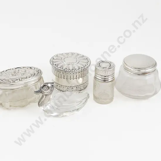 4 Various S/S Dressing Table Jars & Duck Form Glass Salt