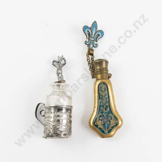 Vintage French Gilt Metal & Glass Chatelaine Scent Flask