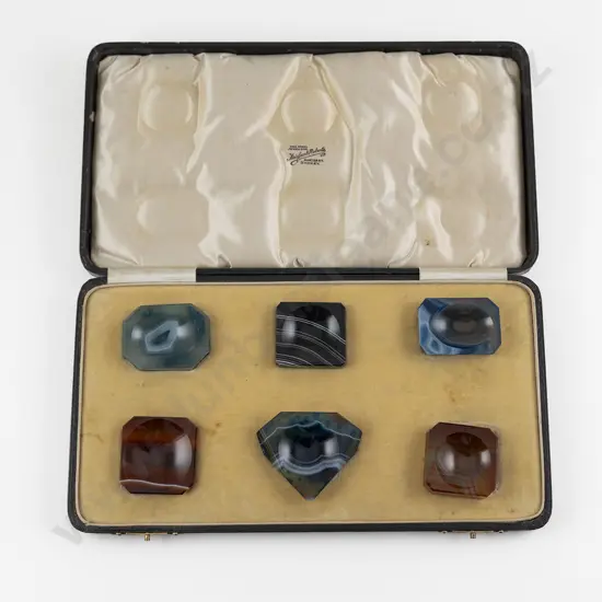 Vintage Boxed Set Of 6 Australian Agate Salts By Fairfax & Roberts Ltd Sydney