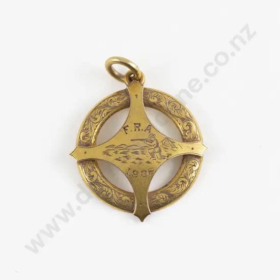 NZ Colonial Dated 1908 15ct F R A Challenge Shield Medal
