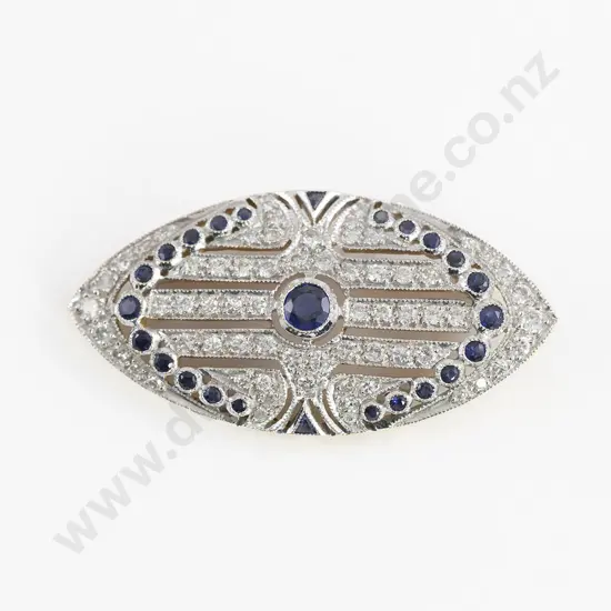 18ct Art Deco Style 91stone Sapphire and Diamond Lozenge Brooch