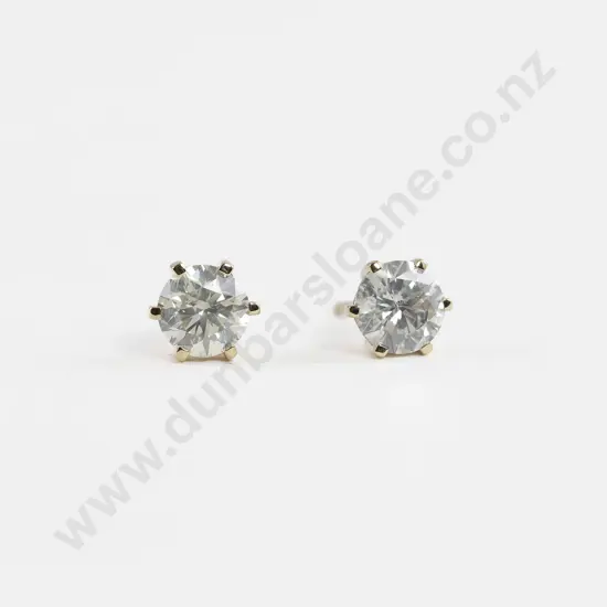 14K Yellow Gold and Diamond Stud Earrings  six claw set round brilliant cut light fancy champagne diamonds approx 2.02cts tdw