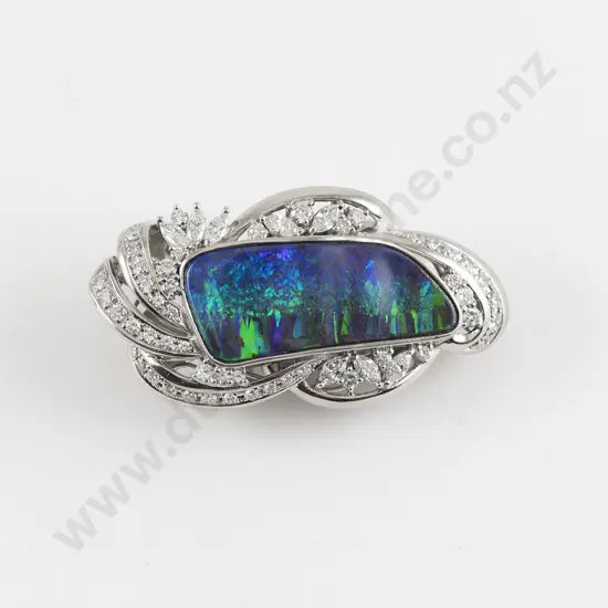All Platinum Lightning Ridge Australia Opal and Diamond Pendant/Brooch