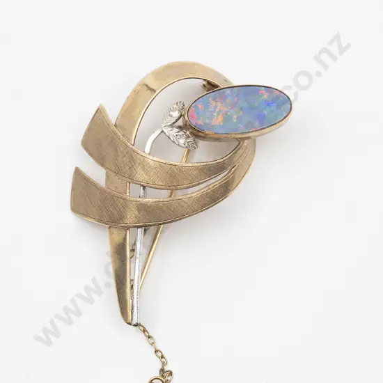 9ct Single Black Opal Doublet Spray Brooch