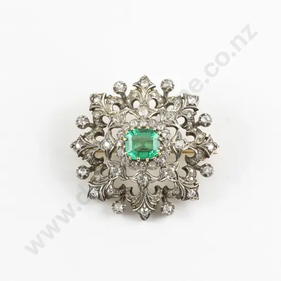 C19th 18ct Emerald and Diamond Cluster Brooch/Pendant