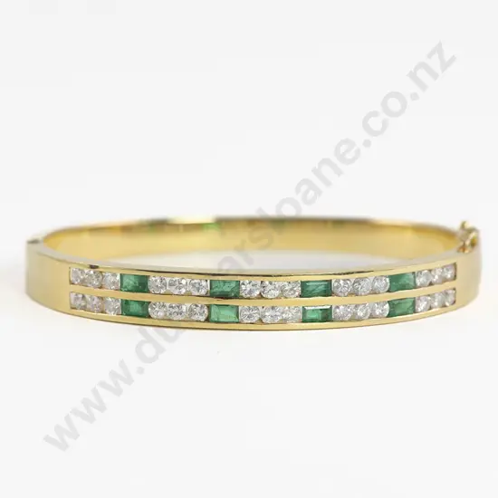 18ct 38stone Emerald and Diamond Hinged Snap Bangle