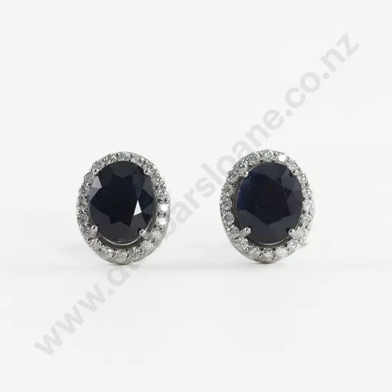 14ct White Gold Blue Sapphire and Diamond Cluster Stud Earrings