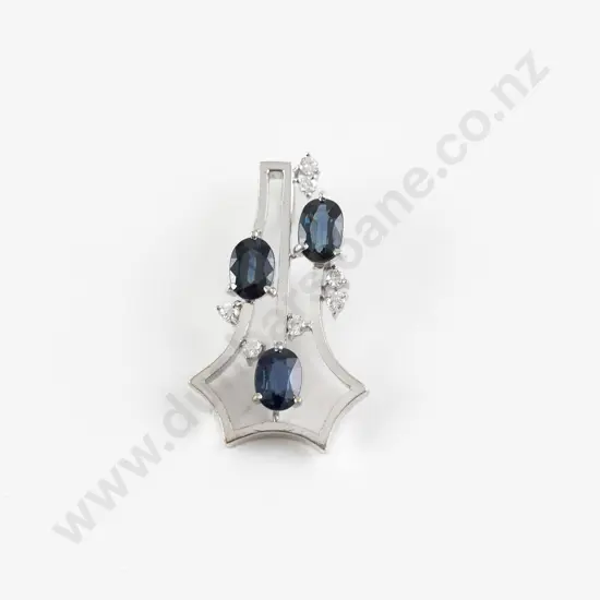 14ct White Gold Ten Stone Sapphire and Diamond Pendant
