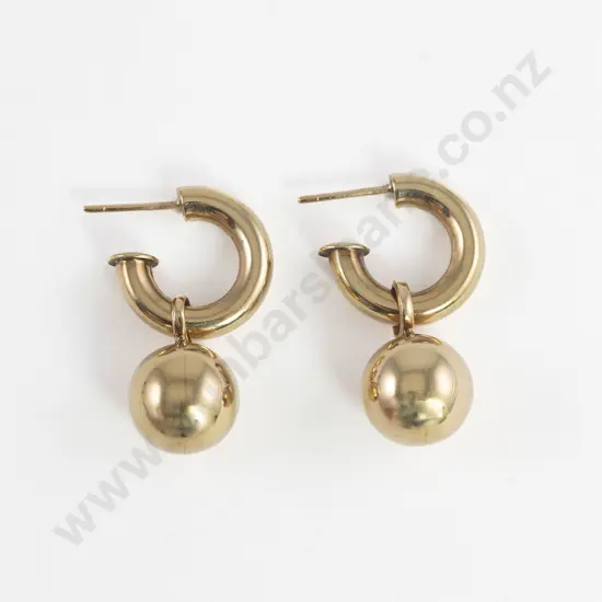 Pair 9ct Hoop Earrings with Detachable Ball Pendants