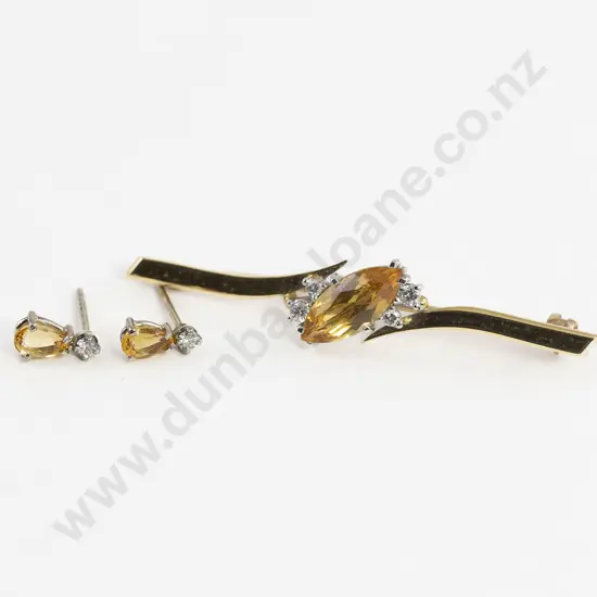 18ct Yellow Sapphire and Diamond Bar Brooch