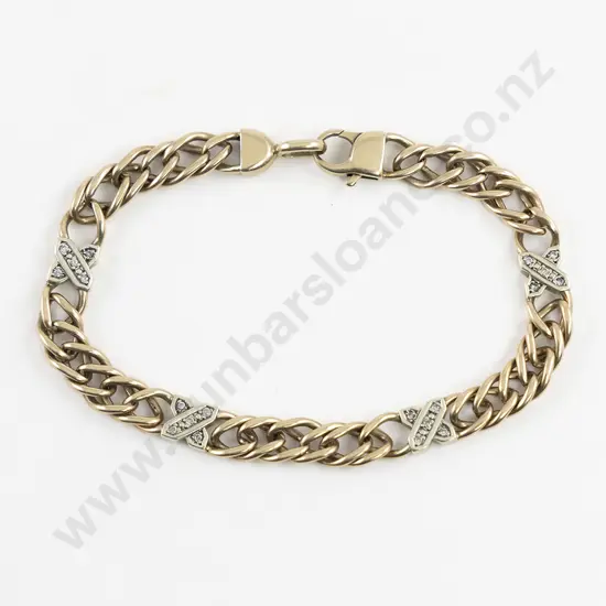 9ct Double Open Curb Link and Diamond Bracelet