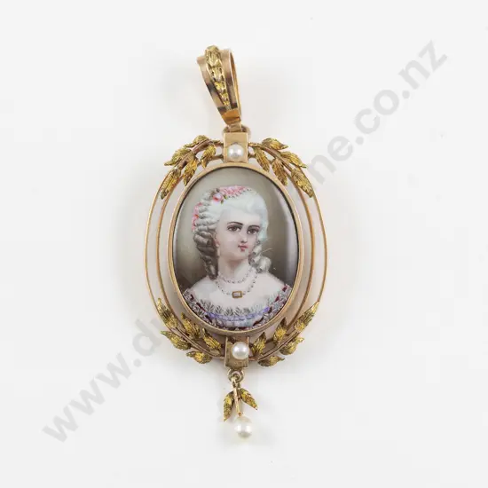 Late C19th 15ct Portrait on Enamel Pendant/Brooch