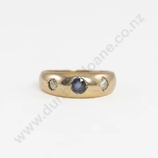 Victorian 18ct Three Stone Sapphire and Diamond Band Ring