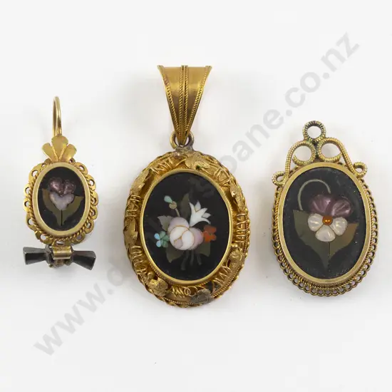 Two Victorian Grand Tour C1870 Gold Pietra Dura Florentine Mosaic Brooches