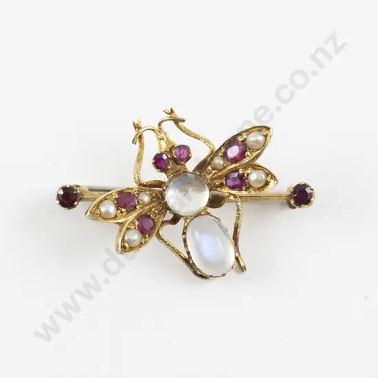 Victorian 15ct Gem Set Bug Bar Brooch