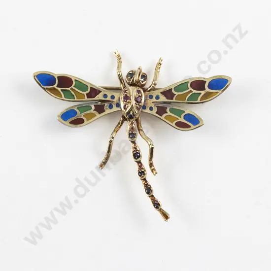 Suha 14ct Gem and Enamel Dragonfly Brooch