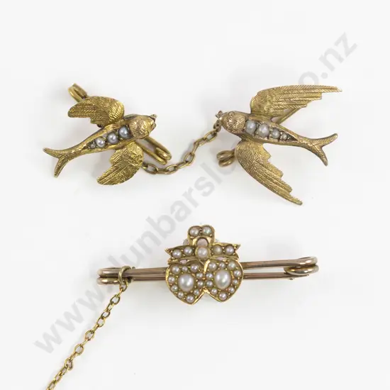 Victorian 9ct Double Swallow Shawl Pin