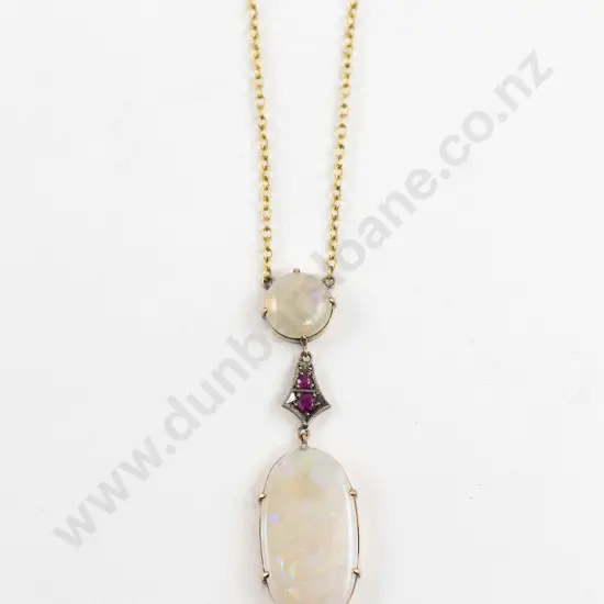 Edwardian 9ct Opal and Ruby Spinel Pendant