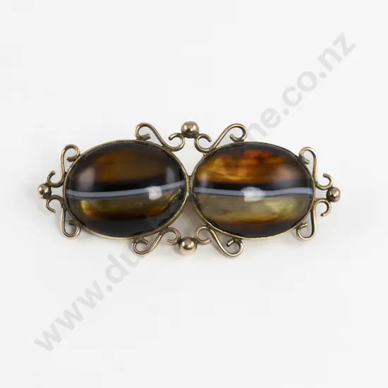 Victorian 9ct Double Banded Agate Brooch