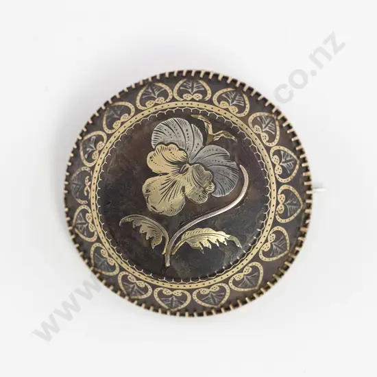 Victorian Pique Tortoise Shell Brooch