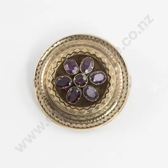 Victorian 19ct Seven Stone Rhodolite Garnet Target Brooch