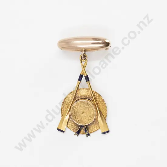 Edwardian 20ct Gold and Enamel Rowing Souvenir Brooch
