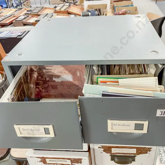Collection NZ Postcard Folders Photographic Pocket Booklets & World Postcards in 2 drawer metal filing box