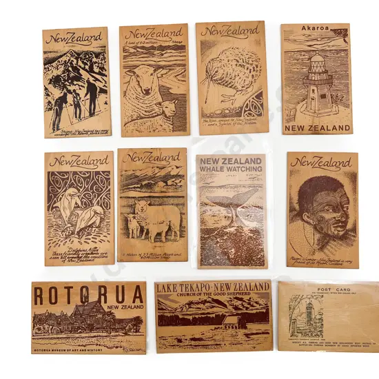 Eleven Vintage On Wood NZ Tourist Postcards