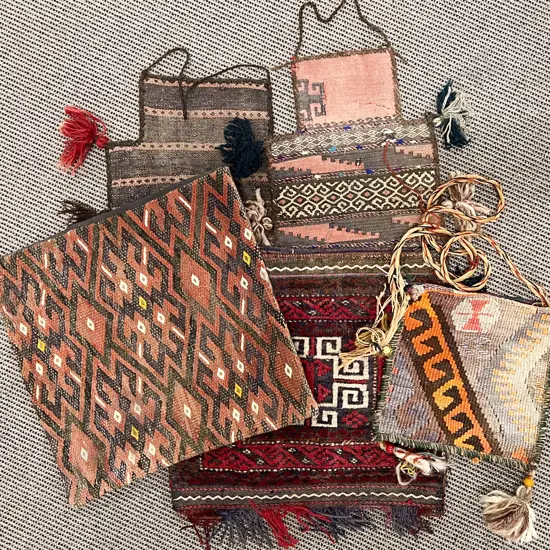 Two Kilim Salt Bags with Two Cushion Covers and Shoulder Bag