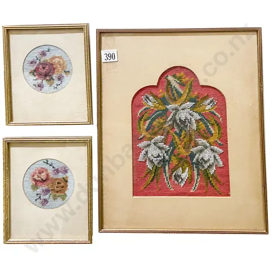 Victorian Framed Beadwork Panel & Two Framed Embroideries