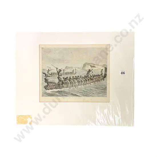 C19th Coloured Engraving - A New Zealand War Canoe Race