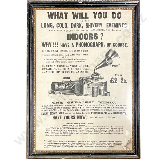 Framed Phonograph Advertisement