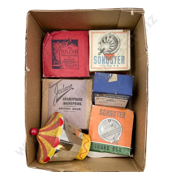 Two Original Boxed Gramophone Main Springs and other Components