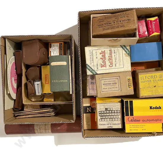Collection of Vintage Kodak Camera Accessories Empty Boxes and Other Various Gear