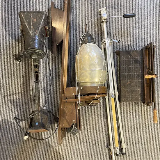 Two Vintage Part Photographic Enlargers with Guillotine and Tripod