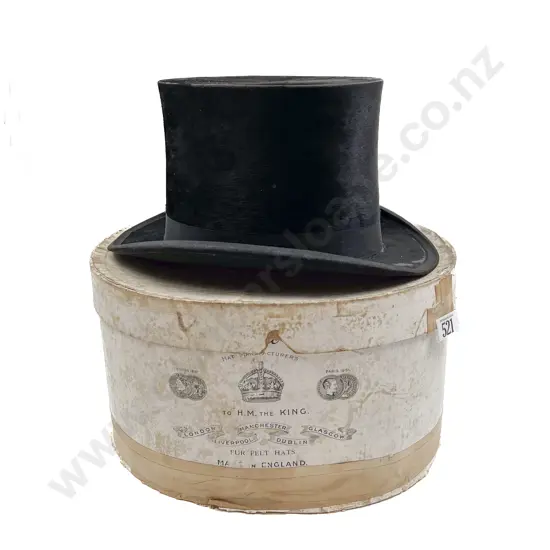 Edwardian Top Hat with Card Box and Silk Scarf