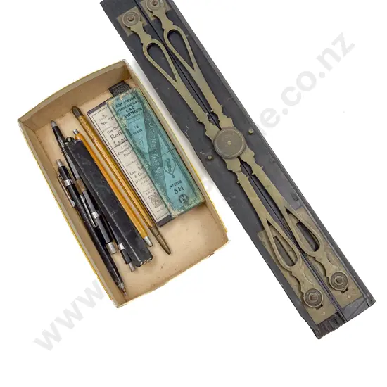 Victorian Ebony and Brass Rule with Vintage Pencils and Refills