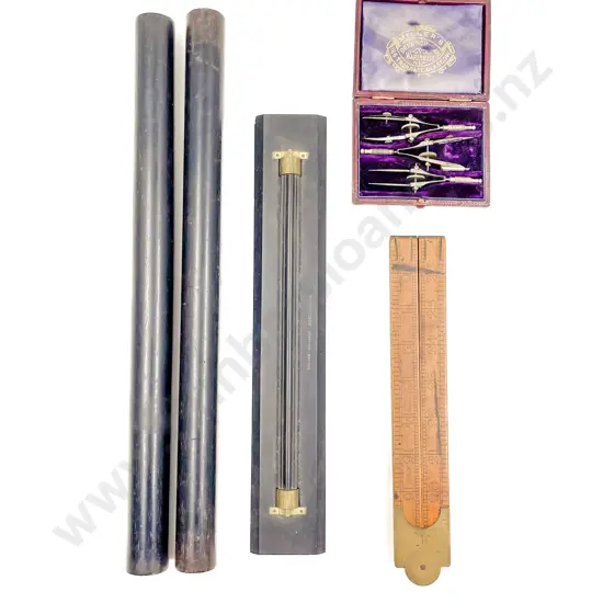Four Various Rules and Cased Pocket Drawing Instruments