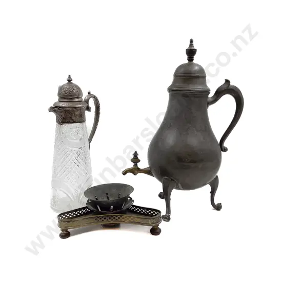 Victorian Pewter Spirit Kettle and Edwardian Claret Jug