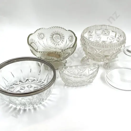 Victorian Pressed Glass Bowls with Glass Cover and Dish