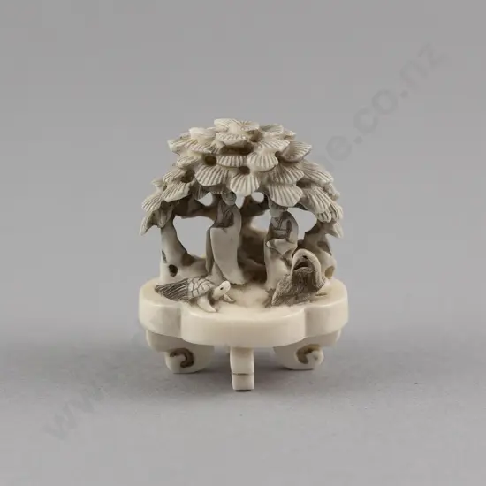 Signed Ivory Netsuke of a Garden Scene