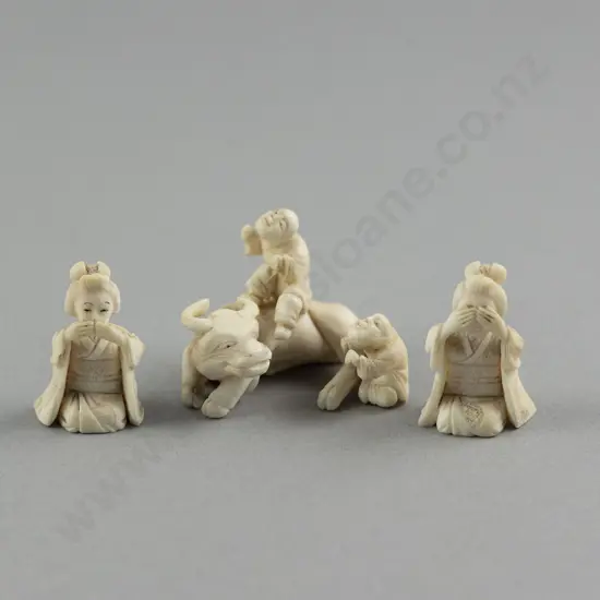 Ivory Okimono of a Buffalo with Children on its Back