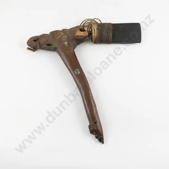 An Early 20th Century Maori Aze Handle With Corresponding Toki