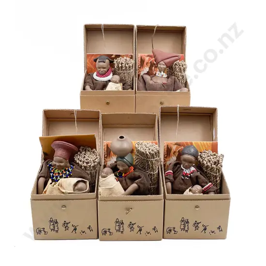 Collection of Five Original Boxed 'The Dumela Doll' Hand Made in South Africa