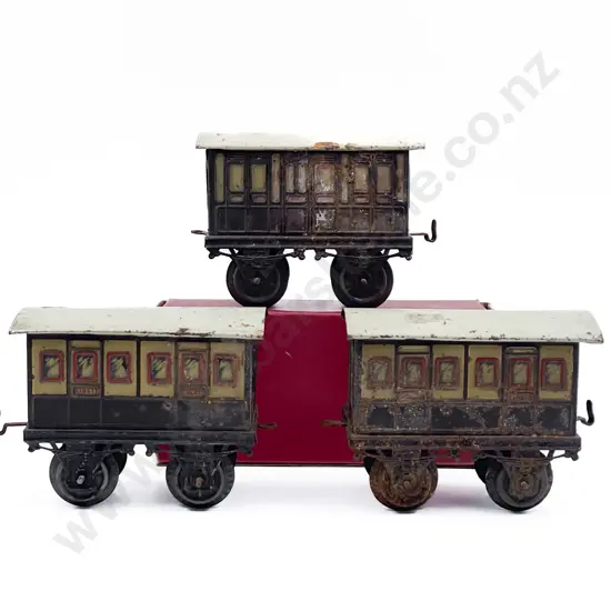Early C20th Bing 1 Gauge Three Coaches (with faults and rust)